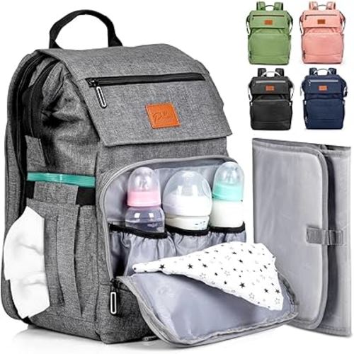 PILLANI Baby Diaper Bag Backpack - Baby Bag for Boys & Girls, Diaper Backpack - Large Travel Diaper Bags w/Changing Pad - Baby Registry Search & Shower Gifts Newborn Essentials & Items for Mom, Gray