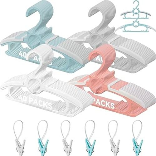 Baby Hangers for Nursery Closet,40 Pack Infant Hangers Extendable and Non-Slip for Newborn Toddler Kids Clothes,11"-14.6" Adjustable Children Coat Pant Hanger for Girl Boy Nursery Must (Multicolor)
