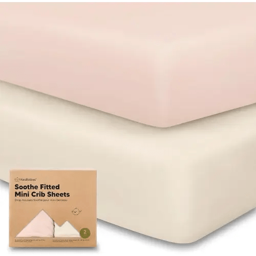 2-Pack Mini Crib Sheets Fitted, Pack and Play Sheets - Organic Cotton Pack N Play Sheets for Pack and Play Mattress, Playard Baby Crib Sheets, Jersey Crib Sheets Neutral for Boys,Girls (Cameo)