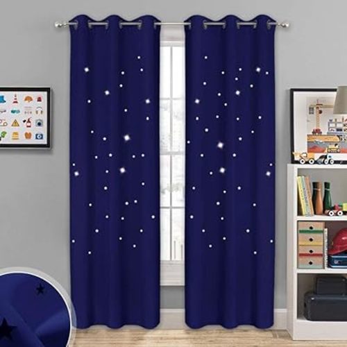 NICETOWN 84 Inch Blackout Curtains for Living Room, Kids Blackout Thermal Insulated Window Drapes for Boys Bedroom, Grommet Light Blocking Curtains for Baby, 42 x 84 Inch, Navy Blue, 1 Panel