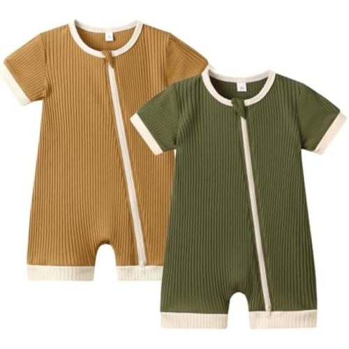 Bafeicao Unisex Baby Boy Girl 2 Pack Rompers Short Sleeve 2 Way Zipper One Piece Jumpsuits Clothes Sets
