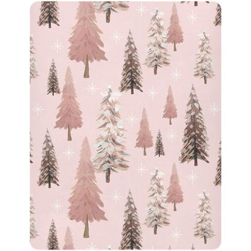 Sparkling Winter Forest Fitted Crib Sheet, Pink Christmas Trees Crib Sheets Playard Standard Crib Toddler Mattress Sheets Ultra Soft Breathable for Boys Girls 52x28inch