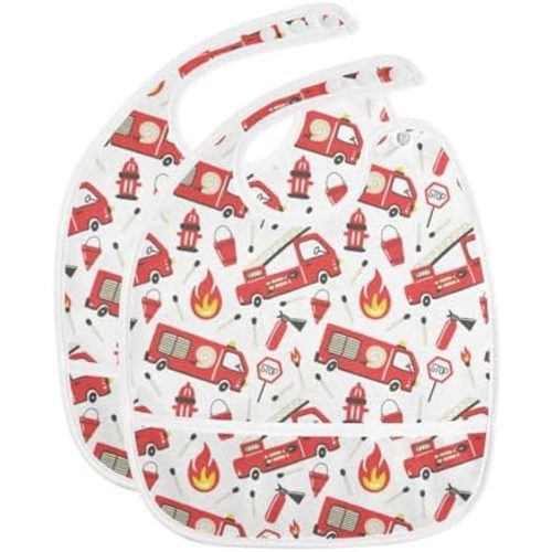 Caikeny Baby Feeding Bibs Checked Infant Drooling Bibs Food Bibs with Pocket for Toddler Girls Boys Set of 2
