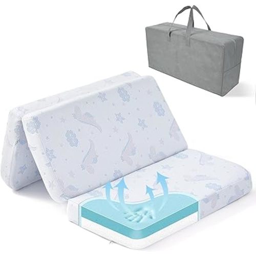 Pack and Play Mattress - 38"x26" Pack N Play Mattresses Pad with Breathable Jacquard Cover, Dual-Sided Density Memory Foam Foldable Portable Crib Mattress