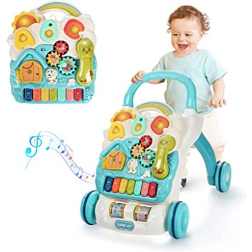 SUPER JOY Sit to Stand Learning Walker, 3 in 1 Baby Learning Walkers & Removable Play Panel,Early Education Activity Center with Lights, Music Learning Toys Christmas Gift for Baby Boys Girls