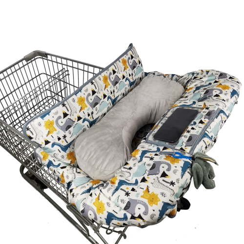 Shopping cart cover with removable pillow for baby boy & girl, kids high chair cover, with Cellphone Holder,Infant Grocery Cart Cushion, Dinosaur