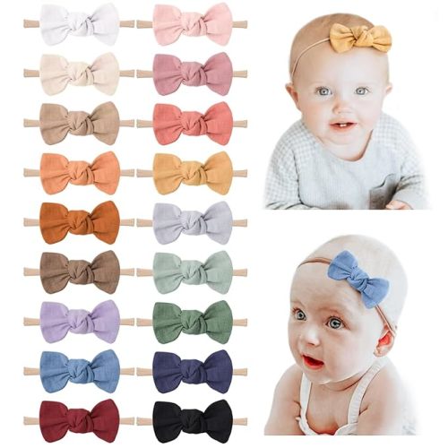 Niceye 18 Packs Baby Girl Bows Soft Nylon Headbands Hair Bows for Newborns, Infants, Toddlers - Stretchy Handmade Hair Accessories for Baby Girls and Boys - Red