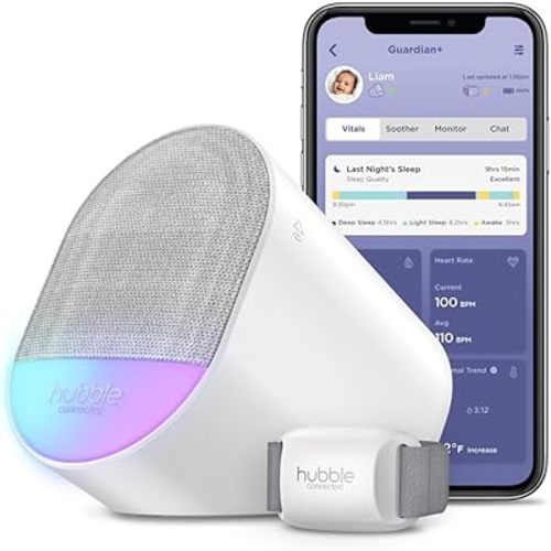 Hubble Connected Guardian+ Smart, Connected, Wireless, Wi-Fi Enabled Baby Movement Monitor, Soothing Sounds, White Noise, Heart-Rate and Breathing Monitor with Free Hubbleclub App