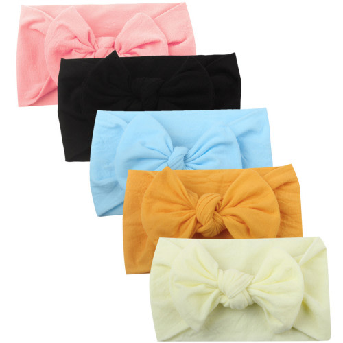 Large Bow Headwrap Children'S Headdress Girls Baby Toddler Turban Solid Headband Hair Band Bow 5Pcs Accessories Headwear