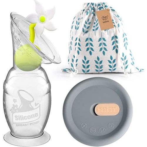 haakaa Manual Breast Pump 100ml with Flower Stopper & Silicone Lid Set
