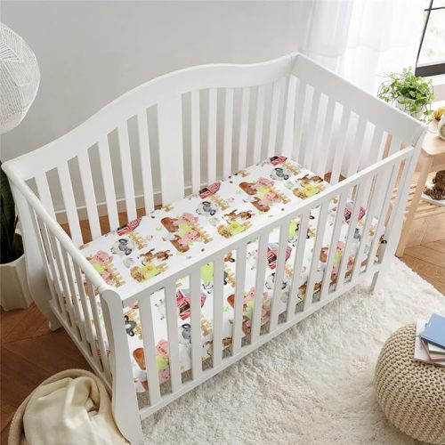 Farm Animal Life Barn Fitted Standard Crib Sheet for Baby Boy Girl, Neutral Cow Horse Pig Sheep Toddler Mattress Cover, Soft Breathable Stretchy Nursery Bed Sheets Decor Kids Gift 52" x 28" - One size
