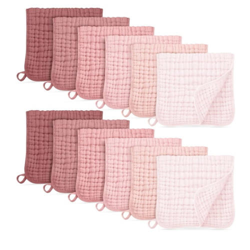 Muslin Burp Cloths for Baby 100% Cotton Burping Cloths for Boys Girls Large 20''X10'' Extra Soft and Absorbent 12 Pack - Gradient Pink