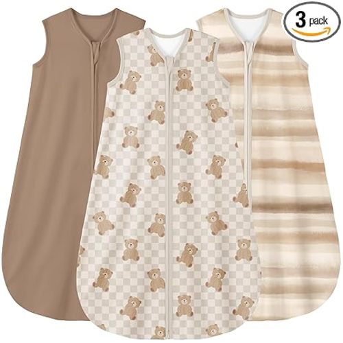 Yoofoss Baby Sleep Sack 0-6 Months Wearable Blanket for Babies 100% Organic Cotton 2-Way Zipper TOG 0.5 Toddler Sleeping Sack 3 Pack, Comfy Lightweight Sleep Sacks