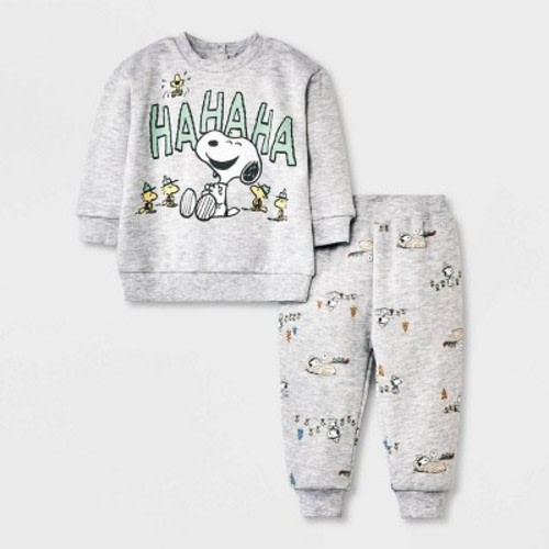 Snoopy Printed Top and Bottom Set - Heather Gray, Size: 3-6M