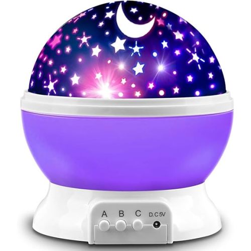 MOKOQI Star Projector Night Lights for Kids, Birthday Gifts for 1-4-6-14 Year Old Girl and Boy, Projection Lamp for Kids Bedroom, Glow in The Dark Stars and Moon for Child Asleep Peacefully- Purple
