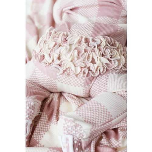 Big Check Bamboo Waffle Zipper Ruffle Footie | Rosy