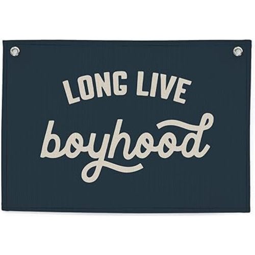 Long Live Boyhood Banner – Linen Canvas Wall Hanging Flag, Boys Room & Nursery Decor, Playroom Wall Art, Baby & Toddler Room Decoration, 20x30 Inch - Navy Blue