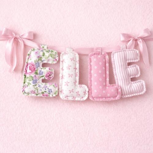 Personalized Baby Name Garland, Custom Baby Name Banner, Fabric Letter Banner, Nursery Bubble Letters, Girls Room Decor, Baby Shower Decor