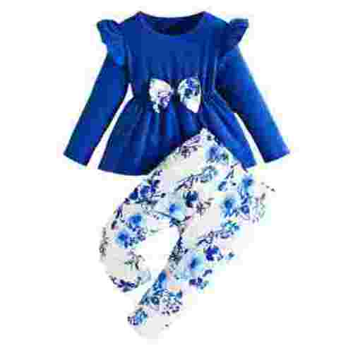 Baby Girl Clothes Outfits Clothing Long Sleeved Ruffle Top Floral Pants Cute Winter Fall Spring Outfit Sets for Girls,Blue,3-6 Months
