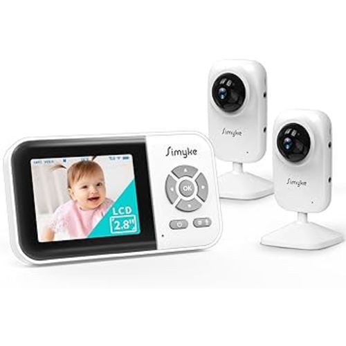 Upgrade Video Baby Monitor with 2 Cameras and Audio 2.8" Screen, No WiFi Night Vision, 2 Way Talk, 1200ft Long Range, Feeding Clock, Temperature Detection, Portable Wireless Baby Cam Home Use