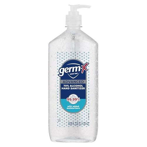 Germ-X Advanced Hand Sanitizer, Non-Drying Moisturizing Clear Gel, Instant and No Rinse Formula, Large Family Size Pump Bottle, 34 Fl Oz (1 Liter)