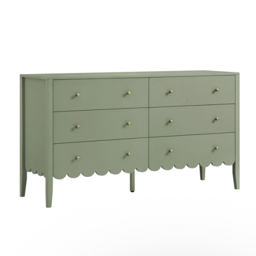 Henley Scalloped Edge 6 Drawer Wide Dresser, Sage Green