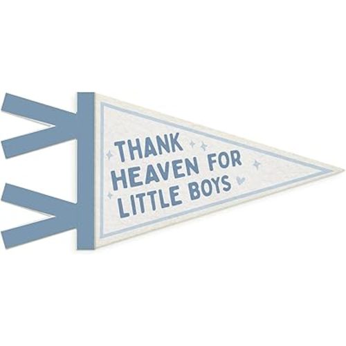 Boy Nursery Decor, Thank Heaven for Little Boys Wall Pennant Flag Felt Banner, Blue Boys Room Wall Hanging Decor for Kids Little Baby Boy Nursery Toddler Playroom,Newborn Gifts for Baby Boy