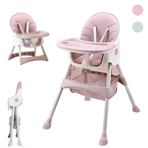 ZFITEI 4 in 1 Baby High Chair Foldable Booster Seat, Portable And Compact Adjustable High Baby Chair For Babies And Toddlers ,Pink
