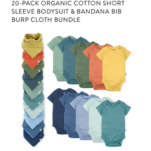 20-Pack Organic Cotton Short Sleeve Bodysuit & Bandana Bib Burp Cloth | Honest Baby Clothing