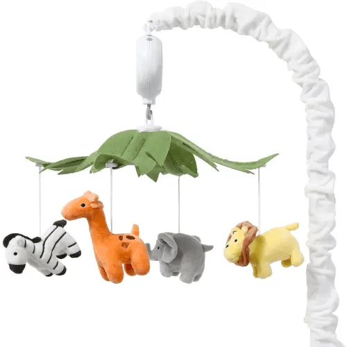 The Peanutshell Crib Mobile for Boys or Girls - White Musical Baby Crib Mobile with 12 Lullabies, Jungle Animal, Baby Safari Animals Nursery Decor