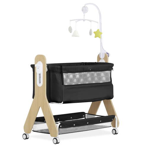 Dream On Me Horton Bassinet and Bedside Sleeper for Newborn In Black, Large Storage Area