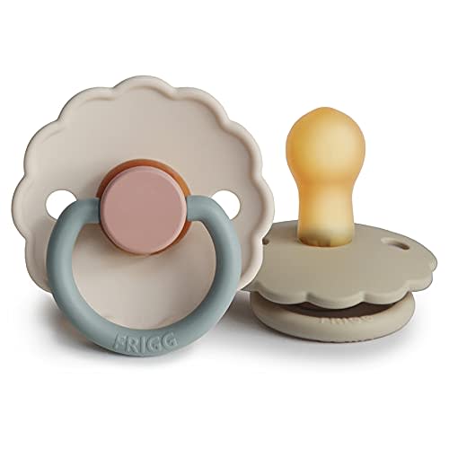 FRIGG Daisy Natural Rubber Baby Pacifier | Made in Denmark | BPA-Free (Cotton Candy/Sandstone, 0-6 Months) 2-Pack