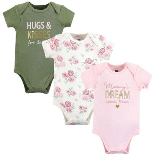 Hudson Baby Infant Girl Cotton Bodysuits, Mom Dad Floral, 9-12 Months