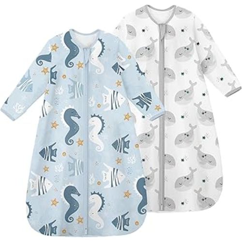 Yoofoss Baby Sleep Sack 0-6 Months Long Sleeve Wearable Blanket Baby 100% Cotton 2-Way Zipper 0.5 Tog Newborn Sleeping Sack, Lightweight(Small)