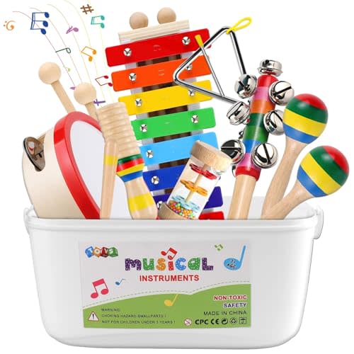 DIFFYBOX Kids Musical Instruments Montessori Baby Musical Toys for Toddlers 3-5 Wooden Percussion Instruments Toy for Preschool Educational