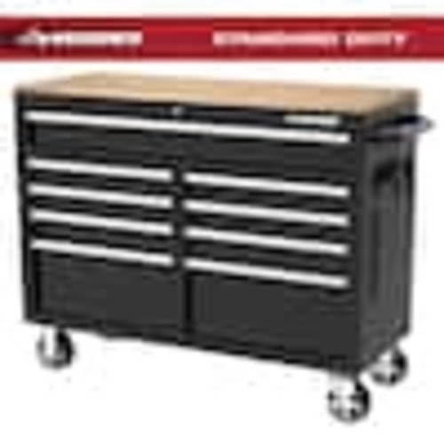 Husky Tool Storage 46 in. W x 18 in. D 9-Drawer Mobile Workbench Cabinet in Gloss Black H46X18MWC9BLK