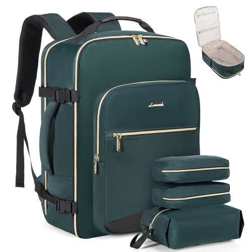 LOVEVOOK Travel Carry on Backpack as Personal Item Flight Approved for Men, 40L Waterproof Large 17inch Laptop Luggage Daypack Business Weekender Overnight with 3 Packing Cubes, Dark green-Black