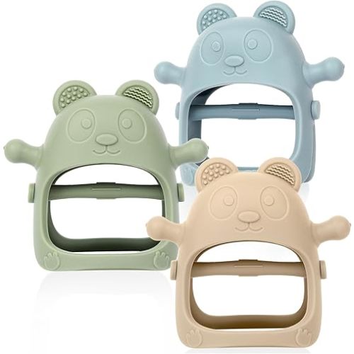 Baby Teething Toys for Infants 3+ Months Set of 3, Easy to Hold Silicone Teething Mitten with Soft Textures for Sensory Exploration and Teething Pain Relief, Baby Chew Toys for Sucking Needs