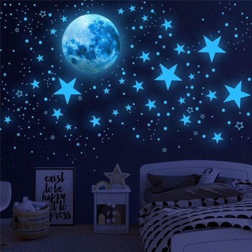 Hvxrjkn 947pcs Glow in The Dark Stars,Glowing In The Dark Moon Planet Spaceship Wall Decals, Adhesive Glowing Stars Wall Stickers for Kids Nursery Kindergarten Bedroom