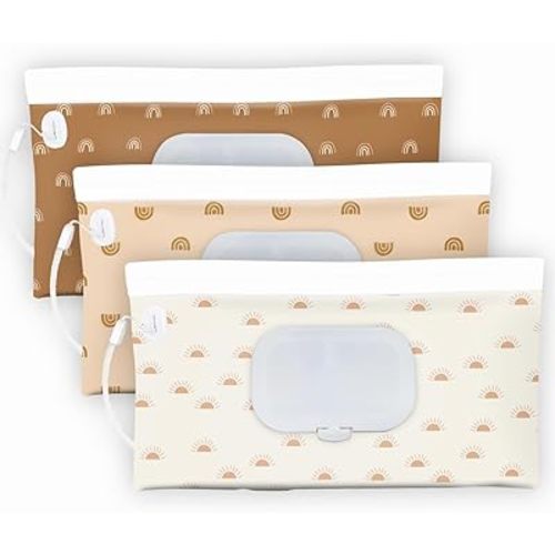 3 Pack Baby Wipes Dispenser,Baby Wipe Holder for Travel,Boho Wipes Container, Reusable Wet Wipes Pouch Portable refillable Wipe Holder for Travel