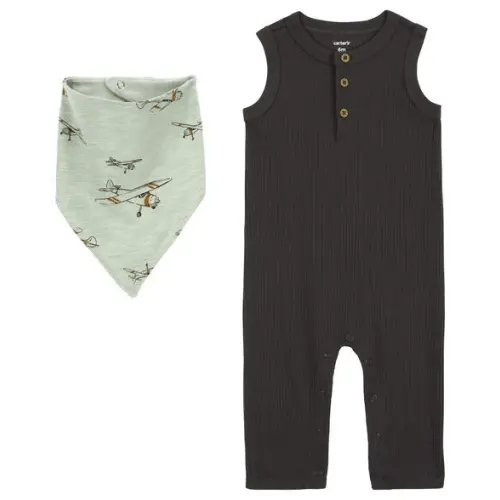 Baby 2-Piece Drop Needle Jumpsuit & Bandana Bib Set - Carter's | Carter's