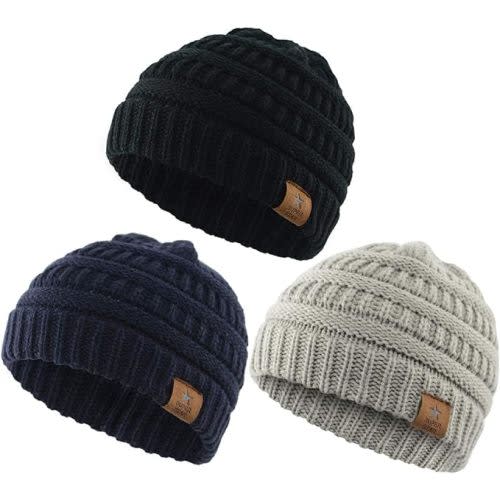 Durio Soft Warm Knitted Baby Hats Caps Cute Cozy Chunky Winter Infant Toddler Baby Beanies for Boys Girls - One Size - Black/Light Grey/Navy