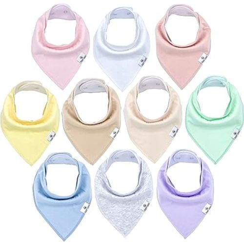 Diaper Squad 10-Pack Organic Baby Bandana Drool Bibs (Pastel)