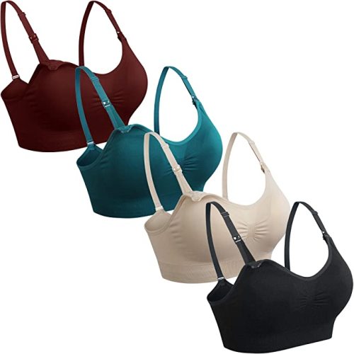 GXXGE 4Pack Nursing Bra for Breastfeeding Maternity Bras Push Up Silk Seamless Pregnancy Bralette Underwear - XX-Large - 4pcs (Black Beige Rosered Blue)