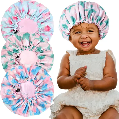 Aileam 3PCS Kids Satin Bonnet Elf Sleep Cap Adjustable Silk Cap for Curly Hair Double Layer Reversible Night Hats for Baby Teens Toddler Child