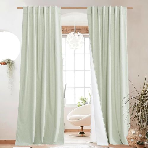 Amazon.com: NICETOWN Sage Green Blackout Linen Curtains 95" Long, Rod Pocket Back Tab Full Light Blocking Drapes with White Thermal Insulated Liner for Nursery, Hall, Villa (2 Pieces, 52" Wide Each Panel) : Home & Kitchen