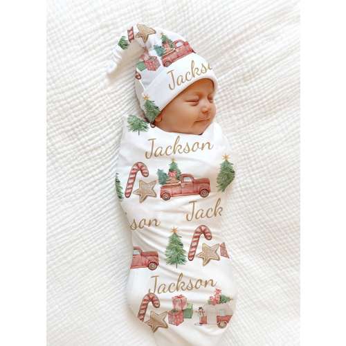 Christmas Swaddle Blanket Personalized Christmas Hospital Photo Blanket Christmas Baby Name Outfit Baby Boy Coming Home Outfit Shower