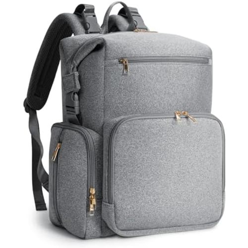CEI-CEI Neoprene Diaper Bag Backpack with Changing Pad, Large Newborn Baby Maternity Bags Travel Tote with Insulated Pockets (Grey)