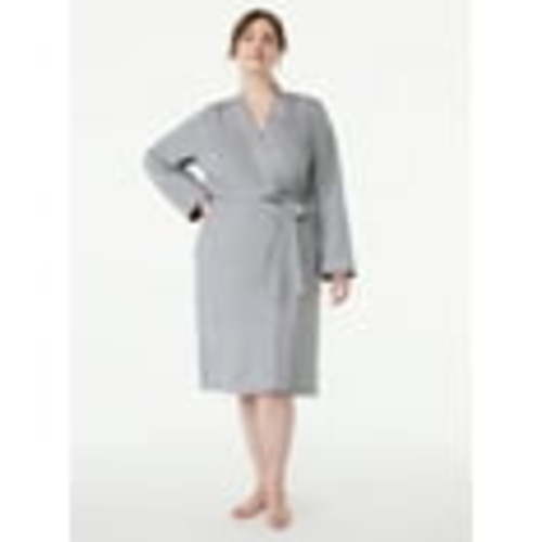 Joyspun Women’s Cotton Blend Long Sleeve Wrap Robe, Sizes S to 3X