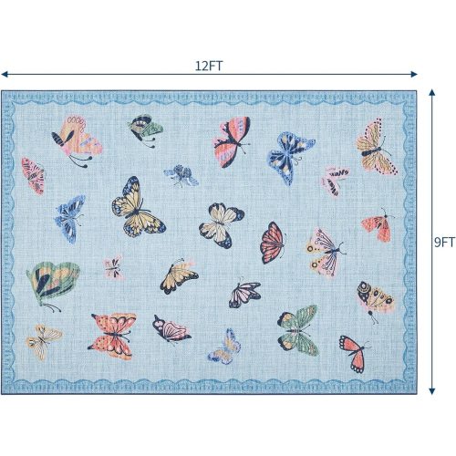 Butterfly Pattern Area Rug, Washable Non Slip Low Pile Rug for Bedroom Living Room